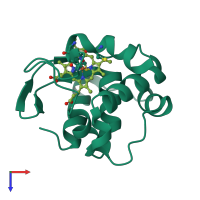 PDB entry 1dt1 coloured by chain, top view.