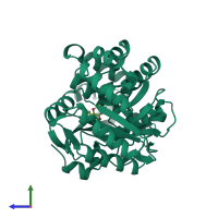 PDB entry 1dtn coloured by chain, side view.