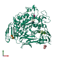 PDB entry 1dtu coloured by chain, front view.