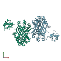 PDB entry 1dv1 coloured by chain, front view.