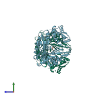 PDB entry 1dv1 coloured by chain, side view.