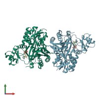 PDB entry 1dv2 coloured by chain, front view.