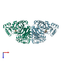 PDB entry 1dv2 coloured by chain, top view.