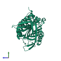 PDB entry 1dvn coloured by chain, side view.