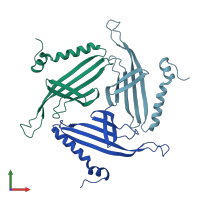 PDB entry 1dwn coloured by chain, front view.