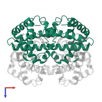 Hemoglobin subunit alpha in PDB entry 1dxu, assembly 1, top view.