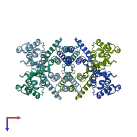 PDB entry 1dxx coloured by chain, top view.