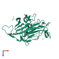 Monomeric assembly 1 of PDB entry 1dyp coloured by chemically distinct molecules, top view.