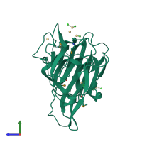 PDB entry 1dyp coloured by chain, side view.