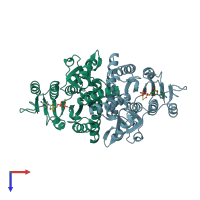 PDB entry 1e19 coloured by chain, top view.