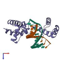 PDB entry 1e3o coloured by chain, top view.