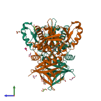 PDB entry 1e4e coloured by chain, side view.