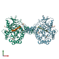 PDB entry 1e6n coloured by chain, front view.