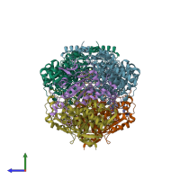 PDB entry 1e6v coloured by chain, side view.