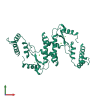 Homo dimeric assembly 1 of PDB entry 1e7d coloured by chemically distinct molecules, front view.