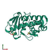 Monomeric assembly 1 of PDB entry 1eb6 coloured by chemically distinct molecules, front view.