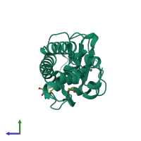 Monomeric assembly 1 of PDB entry 1eb6 coloured by chemically distinct molecules, side view.
