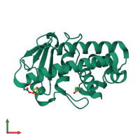 PDB entry 1eb6 coloured by chain, front view.