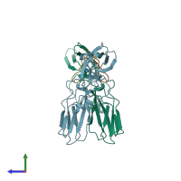 PDB entry 1ebp coloured by chain, side view.