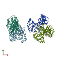 PDB entry 1ebu coloured by chain, front view.