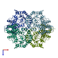 PDB entry 1ec7 coloured by chain, top view.