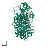 PDB entry 1eeh coloured by chain, side view.