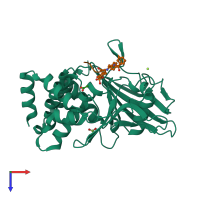 PDB entry 1een coloured by chain, top view.