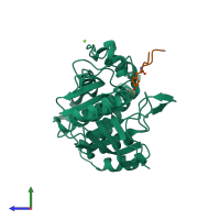 PDB entry 1eeo coloured by chain, side view.