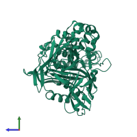 PDB entry 1ei5 coloured by chain, side view.