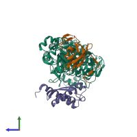 PDB entry 1ejs coloured by chain, side view.