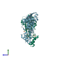 PDB entry 1eke coloured by chain, side view.