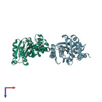 PDB entry 1eke coloured by chain, top view.