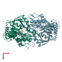 PDB entry 1ekp coloured by chain, top view.