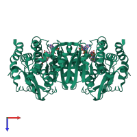 Homo dimeric assembly 1 of PDB entry 1emd coloured by chemically distinct molecules, top view.