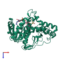 PDB entry 1emd coloured by chain, top view.