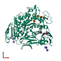 PDB entry 1eo7 coloured by chain, front view.