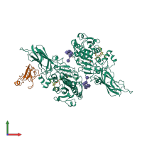 Hetero trimeric assembly 1 of PDB entry 1eth coloured by chemically distinct molecules, front view.