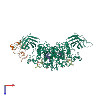 Hetero trimeric assembly 1 of PDB entry 1eth coloured by chemically distinct molecules, top view.