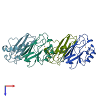 PDB entry 1etj coloured by chain, top view.