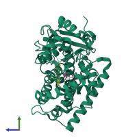 Monomeric assembly 1 of PDB entry 1eup coloured by chemically distinct molecules, side view.