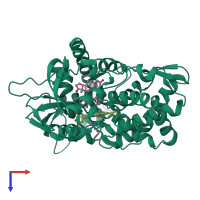 Monomeric assembly 1 of PDB entry 1eup coloured by chemically distinct molecules, top view.
