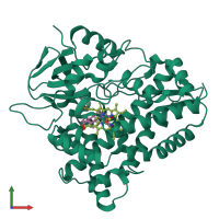 PDB entry 1eup coloured by chain, front view.