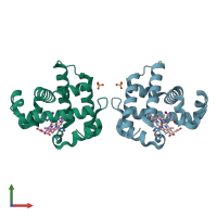 PDB entry 1ewa coloured by chain, front view.