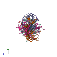 PDB entry 1eys coloured by chain, side view.