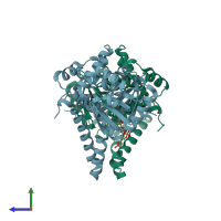 PDB entry 1f12 coloured by chain, side view.