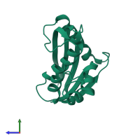 PDB entry 1f21 coloured by chain, side view.