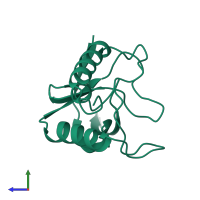 Monomeric assembly 1 of PDB entry 1f2y coloured by chemically distinct molecules, side view.