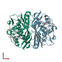 PDB entry 1f4g coloured by chain, front view.