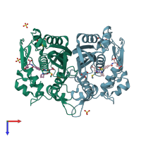 PDB entry 1f4g coloured by chain, top view.