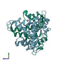 PDB entry 1f4q coloured by chain, side view.